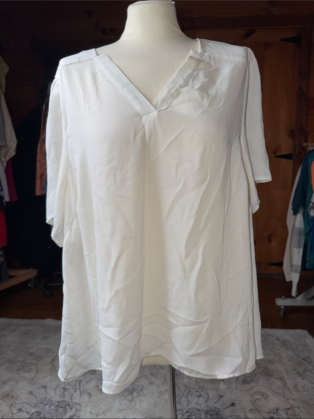 CAbi White V-Neck Flowing Blouse